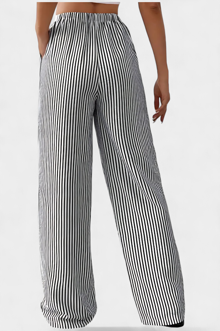 Nuria | Pantalones Rectos Ligeros con Cintura Ajustable a Rayas