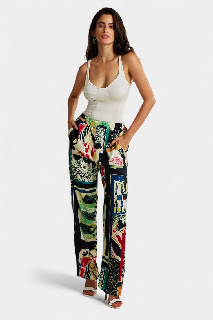 Arce | Pantalones Rectos de Cintura Alta con Estampado Floral